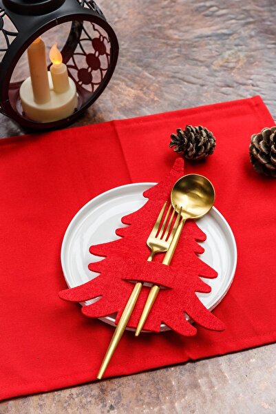 Emtory Gift Kırmızı 6 Adet Çam Ağacı Kaşıklık - Yılbaşı Dekor