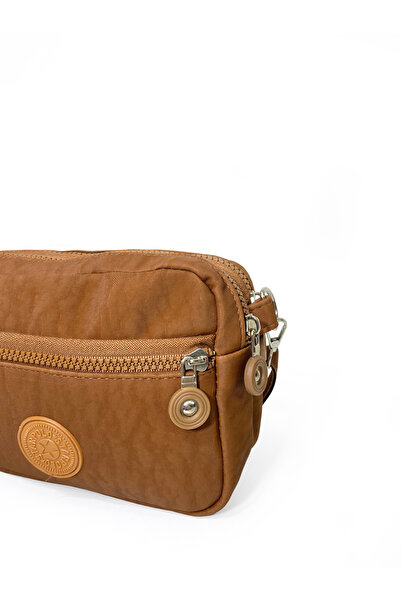 westbag Women's Crossbody Three-Compartment Zippered Crinkle Casual Shoulder Bag Brown and Beige Set of 2