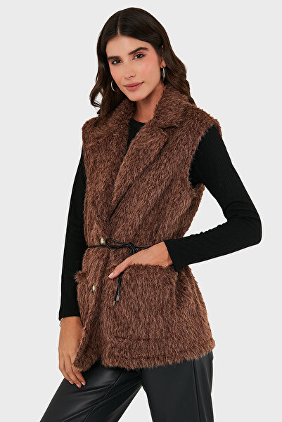 Via Dante Γούνινο γιλέκο Regular Fit διπλό πέτο με λεπτομέρεια με κορδόνια στο γιακά ΓΙΛΕΚΟ 68821807