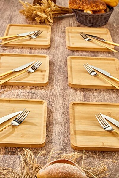 BuMeria Bambu 6'lı Pasta,kahvaltı Sunum Tabağı pasta tabağı 20 cm kare