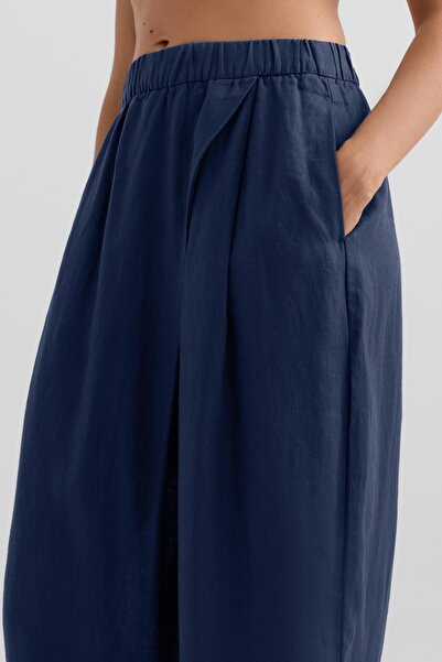 Oysho 100% linen wide straight-leg trousers with crossover front