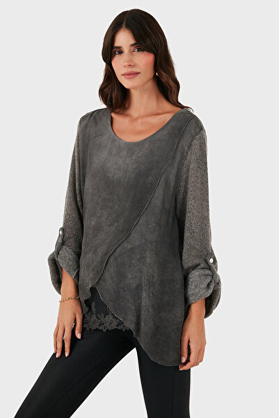 Via Dante Oversized Fit Lace Detailed Round Neck Blouse Blouse 690870