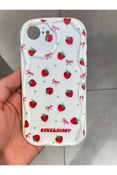 Mee.co iPhone 16E Compatible Protective Strawberry Pattern Hard Silicone Case