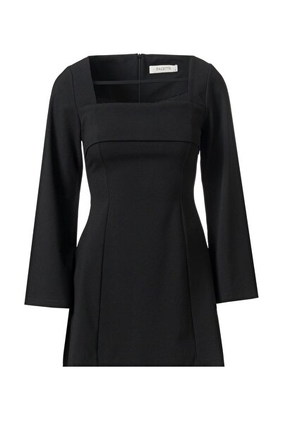 FACETTE Mini Dress with Piping Detail on the Front Gray