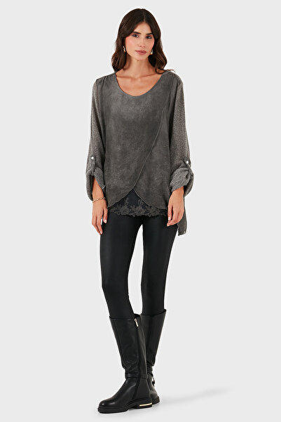 Via Dante Oversized Fit Lace Detailed Round Neck Blouse Blouse 690870