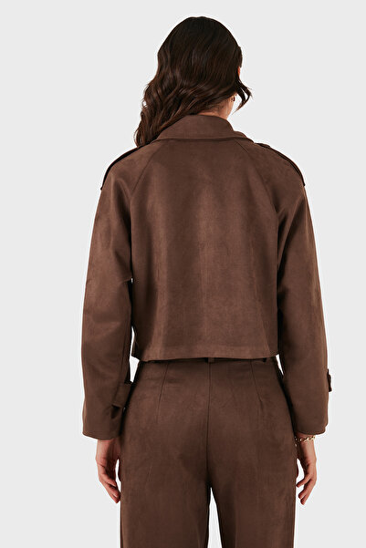 Via Dante Regular Fit διπλό πέτο Κοντό σουέτ μπουφάν με γιακά JACKET 68620513SUEDE