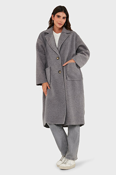 Via Dante χαλαρή εφαρμογή διπλό πέτο Μακρύ παλτό με κουμπιά στο γιακά ΠΑΛΤΟ 68821012