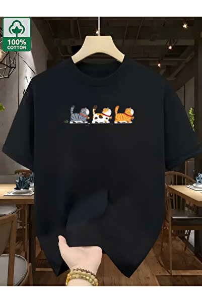 Printiva Zenrova Unisex oversized CATS B με τύπωμα ΜΑΥΡΟ ΜΠΛΟΥΖΑ με κοντό μαν...