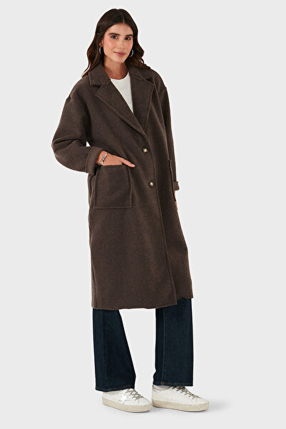Via Dante χαλαρή εφαρμογή διπλό πέτο Μακρύ παλτό με κουμπιά στο γιακά ΠΑΛΤΟ 68821012
