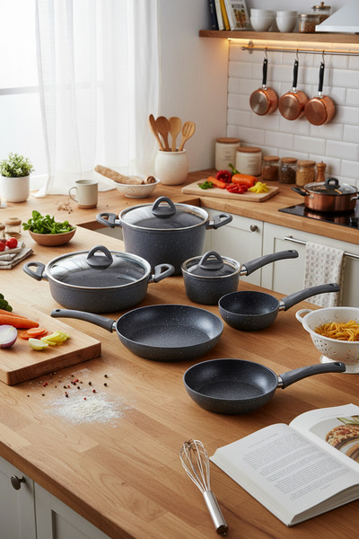 Bernardo Melcor 9 Parça Granit Tencere Seti Gri