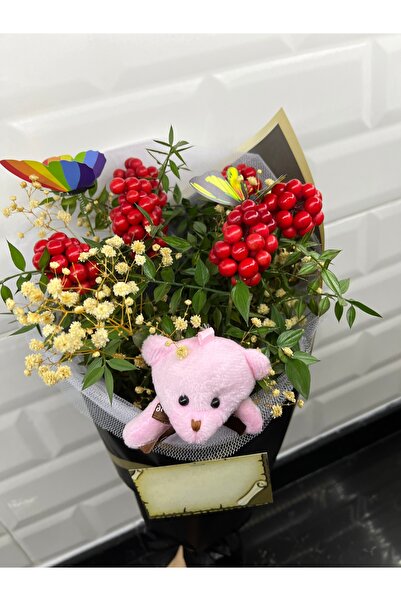 greendeco Kokina çiçeği aranjman siyah buket ( kelebek -Ayıcık-cipso )