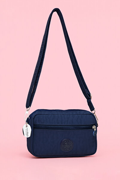 westbag Women's Crossbody Three-Compartment Zippered Crinkle Casual Shoulder Bag Brown and Navy Blue Set of 2