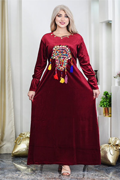 AsrymShop Winter reception abaya, velvet, brick red