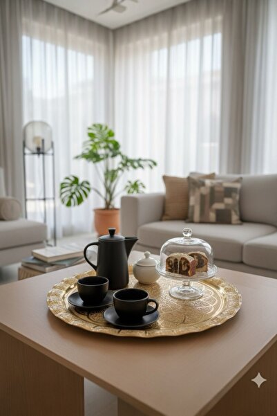 ArnaBella Gold Patterned Cast Iron Serving Tray, Presentation and Catering Tray, Coffee Tea Presentation Tray