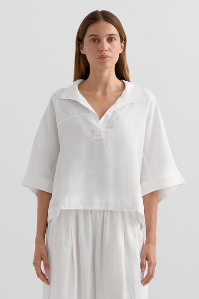 Oysho Oversize short-sleeved 100% linen shirt