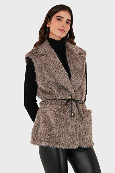 Via Dante Γούνινο γιλέκο Regular Fit διπλό πέτο με λεπτομέρεια με κορδόνια στο γιακά ΓΙΛΕΚΟ 68821807