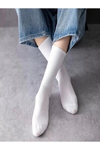 Adım Dünyası 6 Pairs Cotton White Long Unisex Women Men Breathable Tennis Socks
