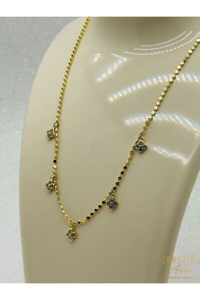 ZERLİNE AURA Staınless Steel 316L 14K Gold Yonca Ezme Çelik Kolye