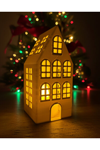 Filkorium3D Yılbaşı Evi - Yılbaşı Tealight Mumluk Evi - Yılbaşı Led Mum Evi -...