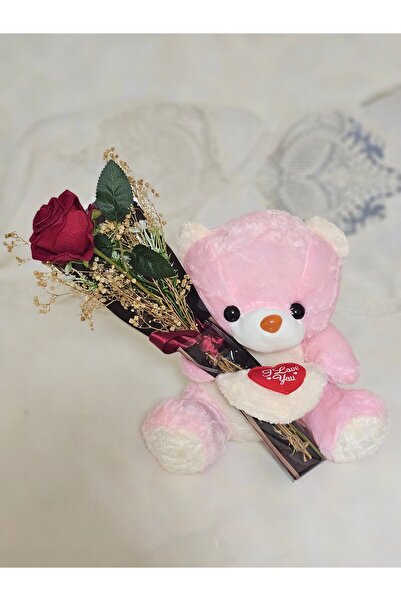 FİORELLA HEDİYE ÇİÇEK TUTAN PELUŞ AYI, SEVGİLİYE HEDİYE-35 CM BÜYÜK PELUŞ AYI...