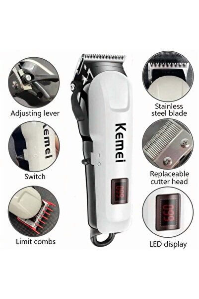 Kemei ماكينة قص الشعر الاحترافية الأصلية KM-809A القابلة لإعادة الشحن عبر USB...