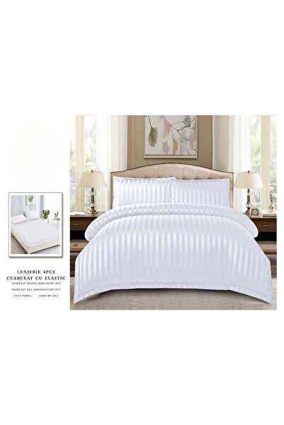 OEM Double bedding set, elastic, damask, 4 pieces, White, DMCC-008