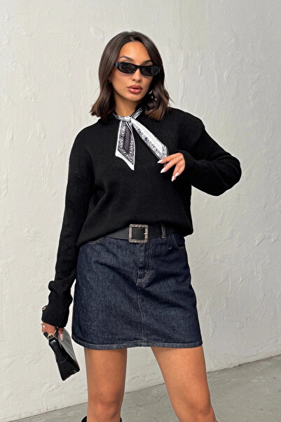 Lusin Women's Black Scarf Knit Sweater