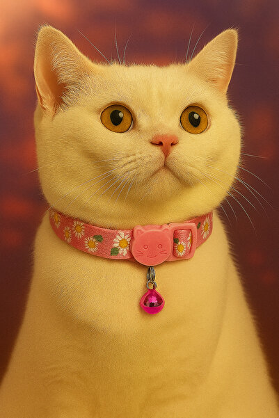PAWNEST Pink Color Cat Collar with Flower Pattern, Safety Lock Buckle, Bell, ...