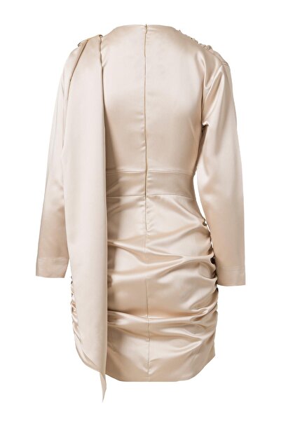 FACETTE Shawl Detail Satin Mini Dress Beige