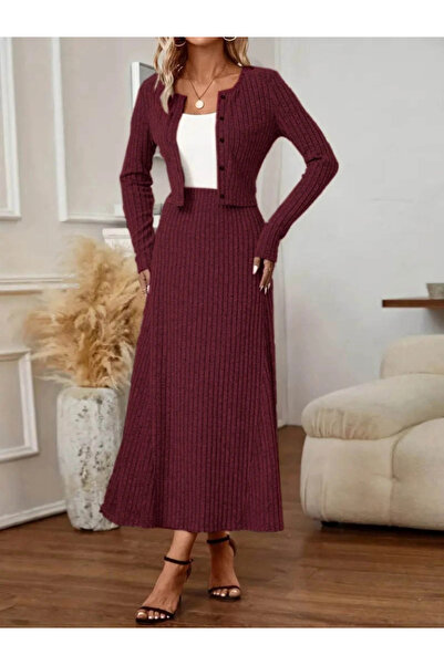 Biarre Women's Long Sleeve Blouse and High Waist A-Line Long Skirt Set - Hoodie Camisole