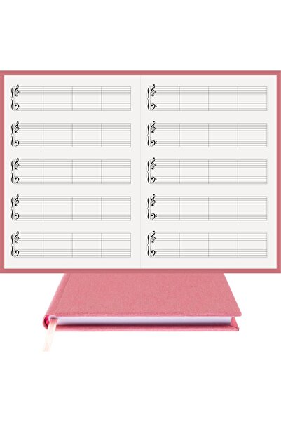 BİDEFTER Piano Notebook (Treble Clef) 100% Handmade, Hand Sewn - 2026 Collection, Viscose Fabric – A/4