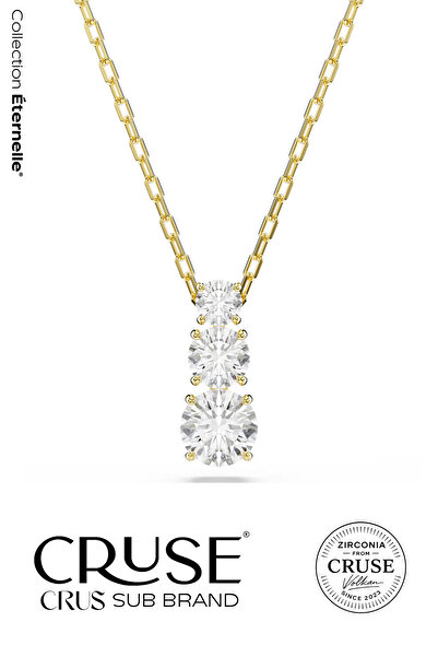 Cruse 925 Ayar Gümüş Üçtaş Kolye 14 Ayar Altın Kaplama