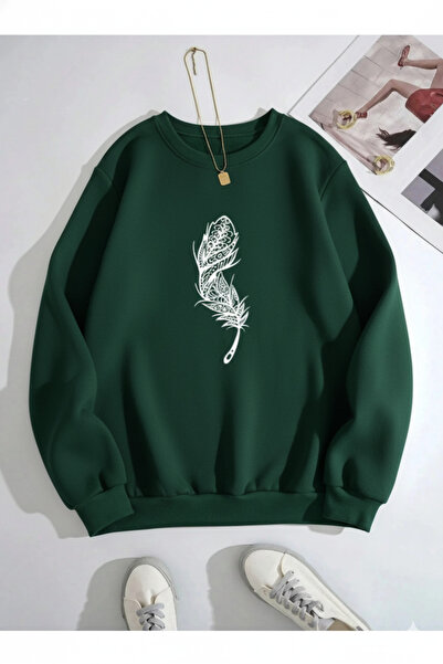 Trend Sizde Transpirație unisex cu motiv verde cu imprimeu guler rotund