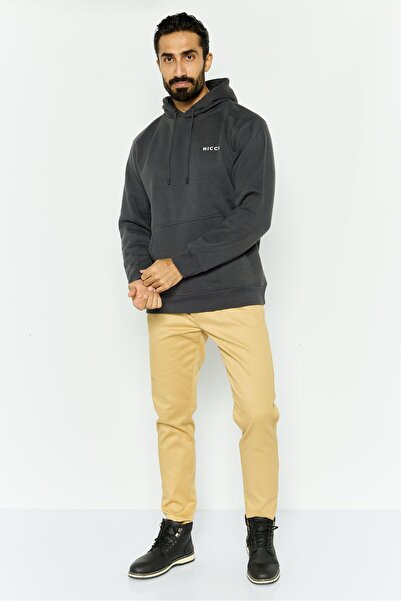 Nicce Men Hooded Brand Logo Long Sleeves Sweatshirt, Charcoal