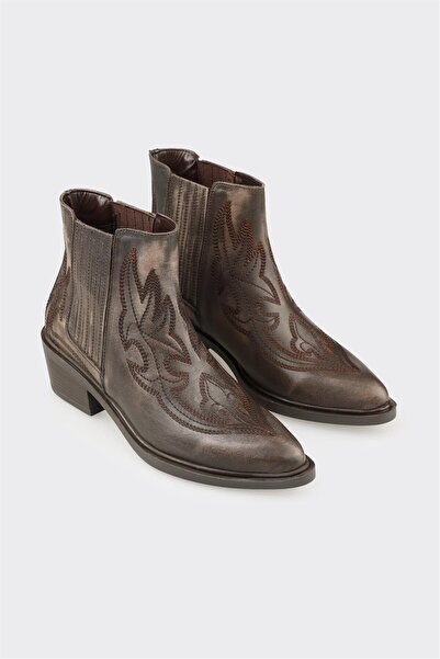 Elle Shoes Vizon Deri Kadın Western Bot