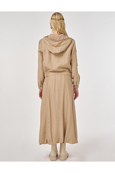 Kayra Punto Stitched Lyocell Viscose Skirt Suit Beige