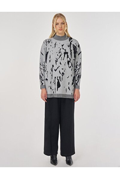 Kayra Sequin Detailed Viscose Knitwear Tunic Gray