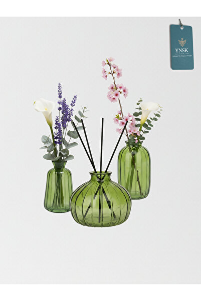 YNSK Luxury | 3'Lü Minimalist Dekor Cam Vazo - Yeşil