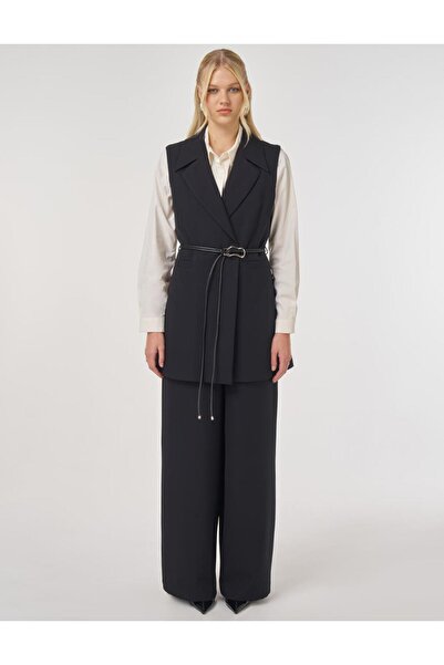 Kayra Leather Rope Belt Detailed Y Vest Set Set Black