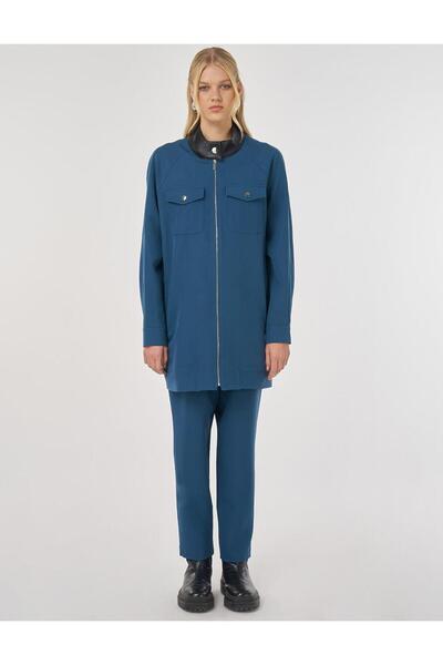 Kayra Leather Collar Comfortable Fit Two-Piece Suit Petrol