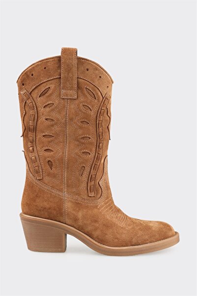 Elle Shoes Taba Deri Kadın Western Bot
