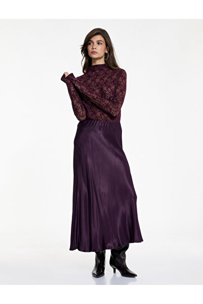 Koton Slim Fit Long Sleeve Lightweight Mock Neck Transparent Lace T-Shirt