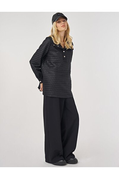 Kayra Wide Collar Textured Double Suit Black