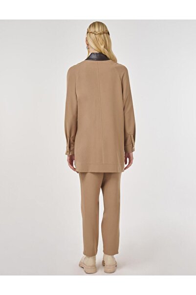 Kayra Leather Collar Comfortable Cut Double Suit Dark Mink