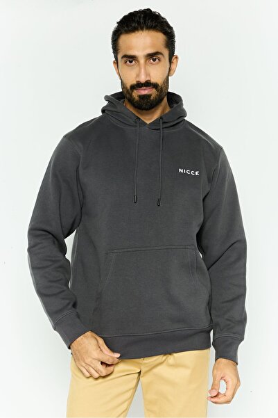 Nicce Men Hooded Brand Logo Long Sleeves Sweatshirt, Charcoal