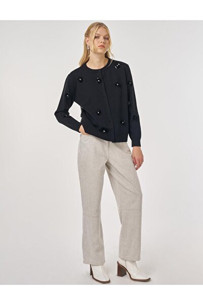 Kayra Floral Embroidered Knitwear Cardigan Black