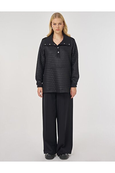 Kayra Wide Collar Textured Double Suit Black