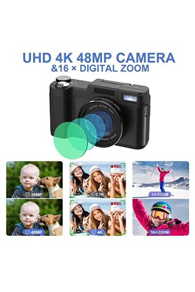 Generic 4K Full HD 48MP Digital Video Camera with Wide Angle Lens, 3.0 Inch Swivel Screen, 4x Digital Zoom