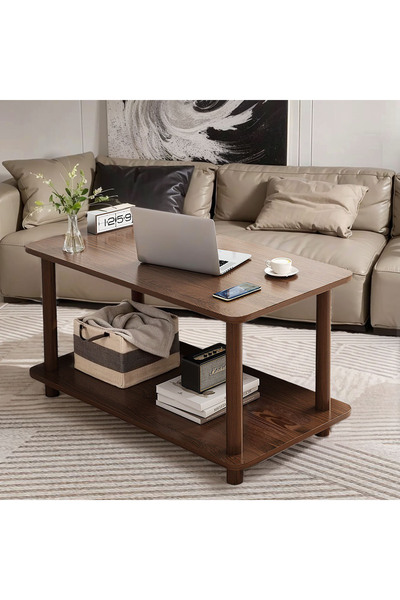 Sinyin Coffee Table,2 Tier Wooden End Table,Sofa Table with Open Storage Space,Furniture Table