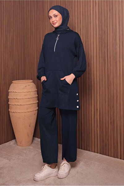 TRENDTESETTÜR Women's Navy Blue Pants and Scuba Knitted Suit t 4017
